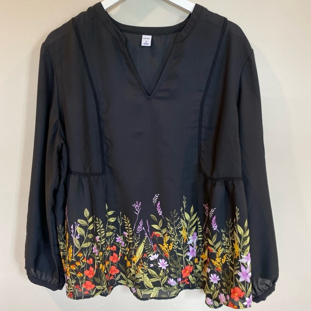 Old Navy Georgette Swing Blouse Floral Top Womens XL V-Neck Boho Cottagecore